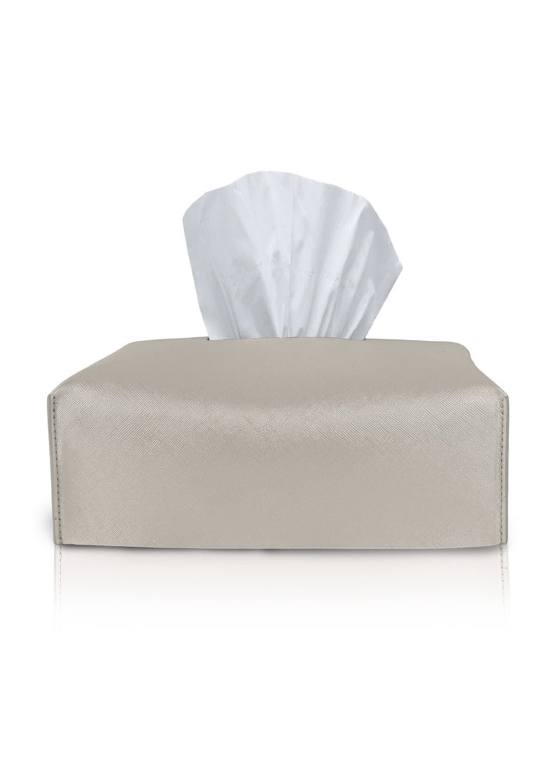 Leather Tissue Box Cover (Metallic Ivory)