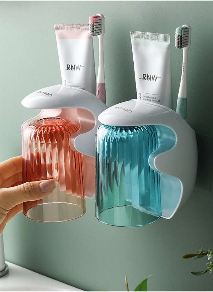 Wall-Mounted Magnetic Levitation Toothbrush Holder with Translucent Cups – Modern White Design, Easy Drainage, and Space-Saving Bathroom Accessory