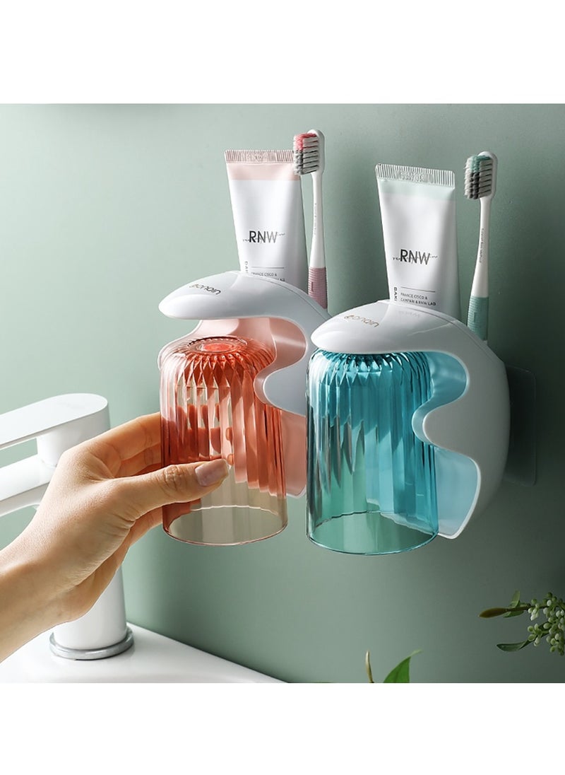 Wall-Mounted Magnetic Levitation Toothbrush Holder with Translucent Cups – Modern White Design, Easy Drainage, and Space-Saving Bathroom Accessory