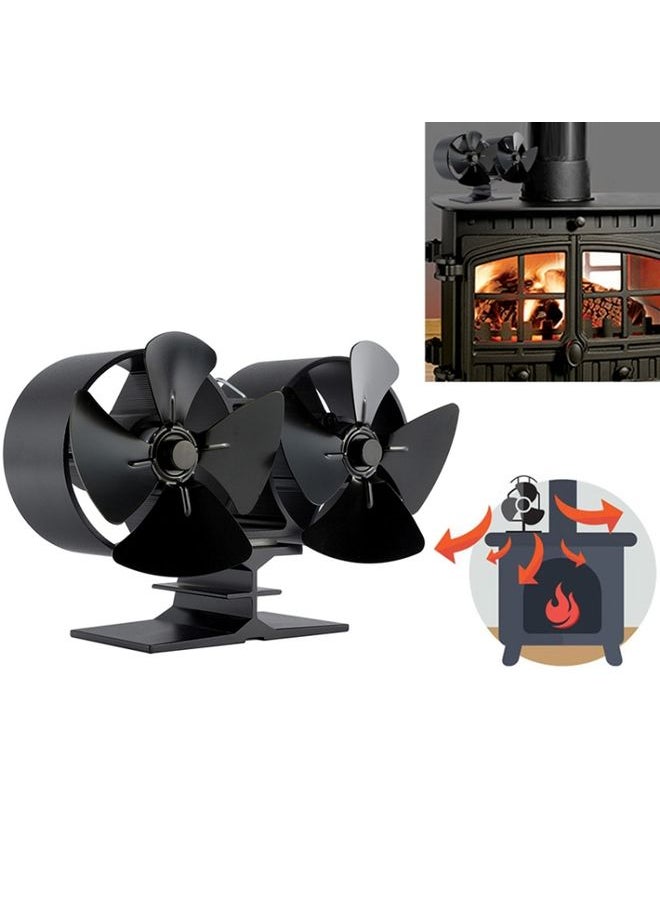 Double Head 8-Blade Aluminum Heat Powered Fireplace Stove Fan