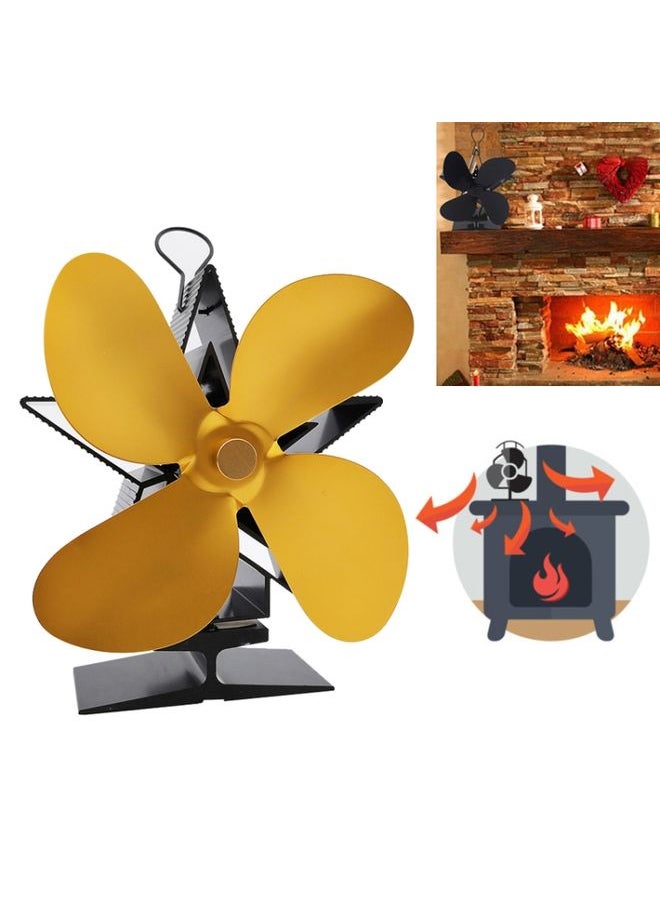 4-Blade Aluminum Heat Powered Fireplace Stove Fan (Gold)