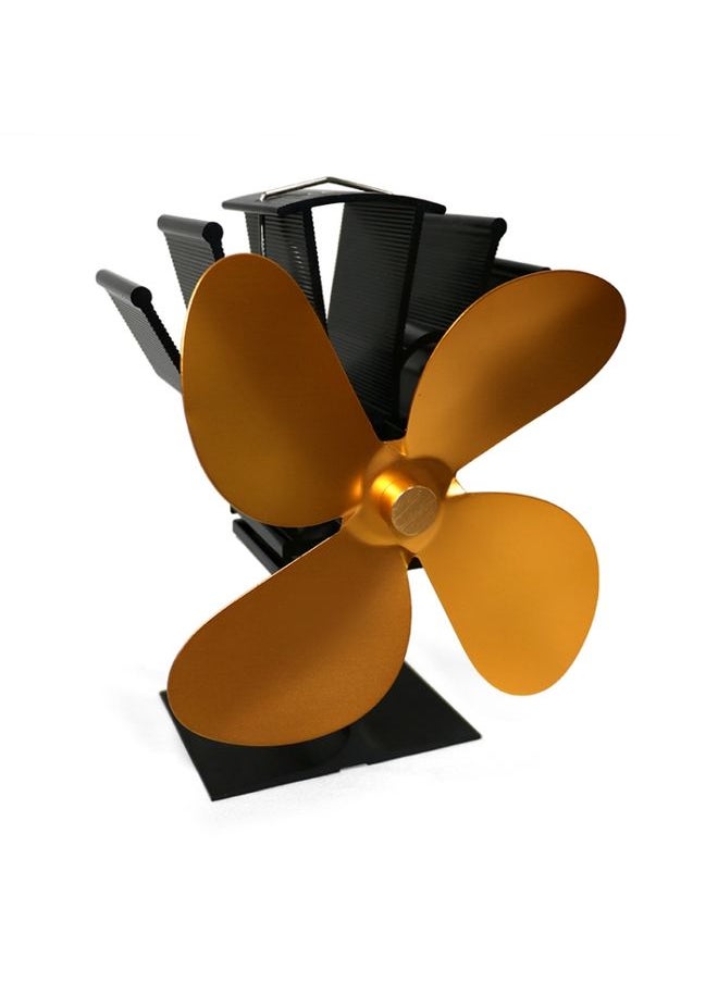 YL603 Eco-friendly Aluminum Alloy Heat Powered Stove Fan with 4 Blades for Wood / Gas / Pellet Stoves (Gold)