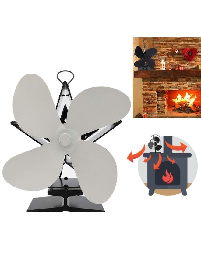 4-Blade Aluminum Heat Powered Fireplace Stove Fan (White)