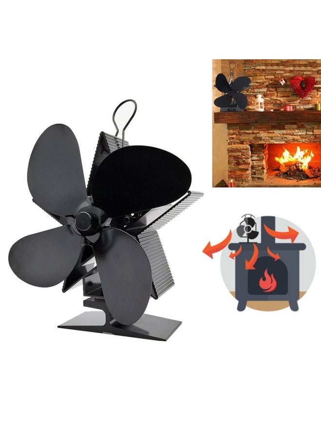 4-Blade Aluminum Heat Powered Fireplace Stove Fan (Black)