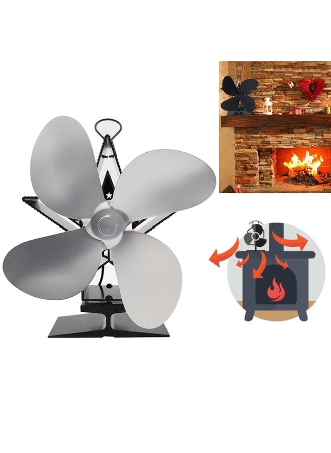 4-Blade Aluminum Heat Powered Fireplace Stove Fan (Silver)