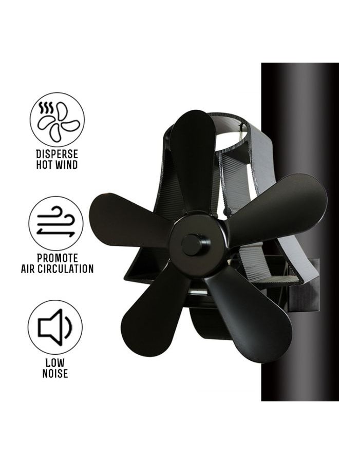 YL-106 5-Blade High Temperature Aluminum Heat Powered Fireplace Stove Fan(Black)