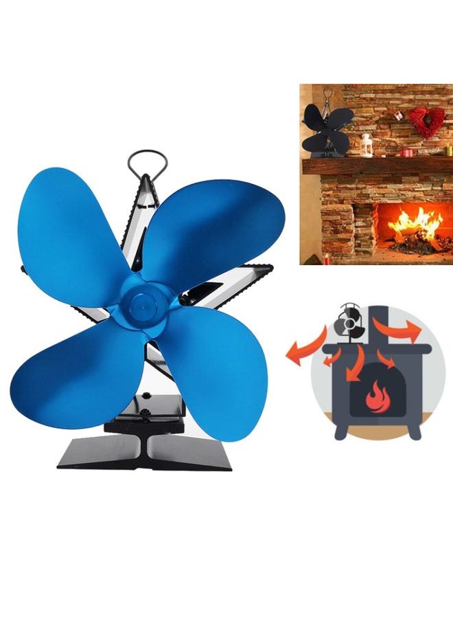 4-Blade Aluminum Heat Powered Fireplace Stove Fan (Blue)