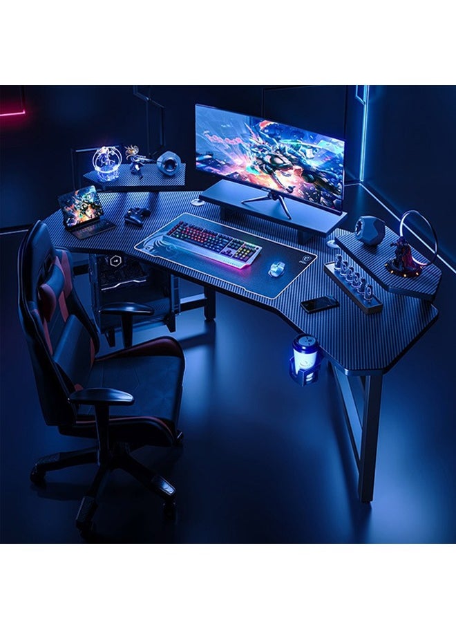 Aircraft Gaming Desk with Double-Sided Storage, Carbon Fiber Frame, Desktop Computer and Workbench Table 140 cm