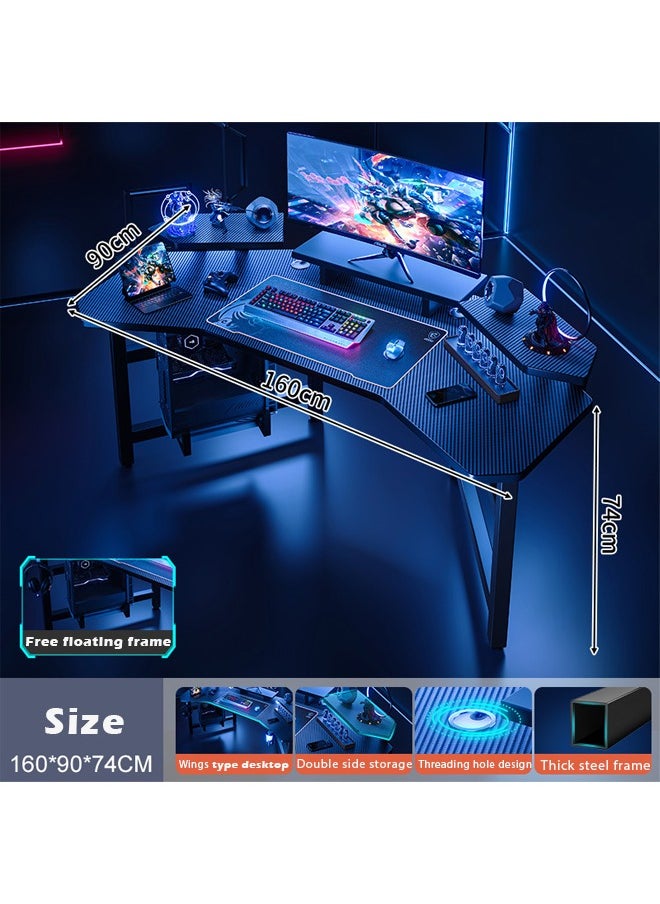 Aircraft Gaming Desk with Double-Sided Storage, Carbon Fiber Frame, Desktop Computer and Workbench Table 160 cm