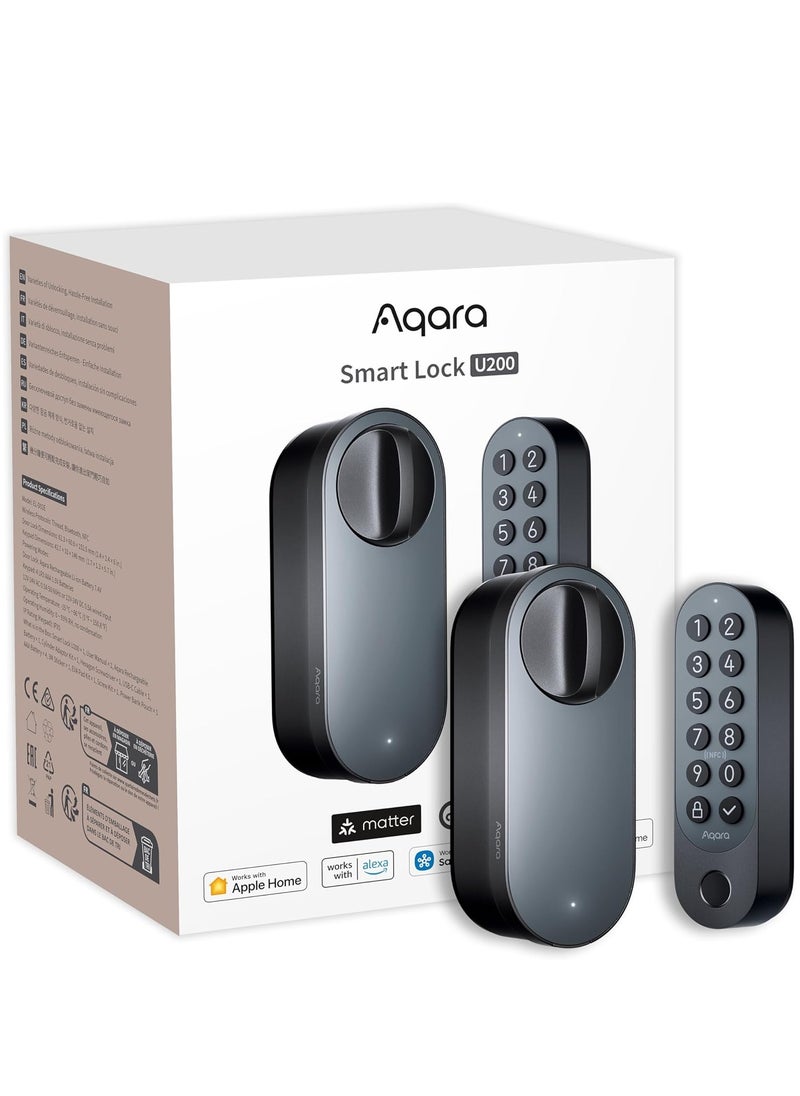 Smart Door Lock U200, Matter over Thread, Keyless Entry Door Lock with Apple Home Key and Rechargeable Battery,Supports Apple Home, Alexa and SmartThings, Black
