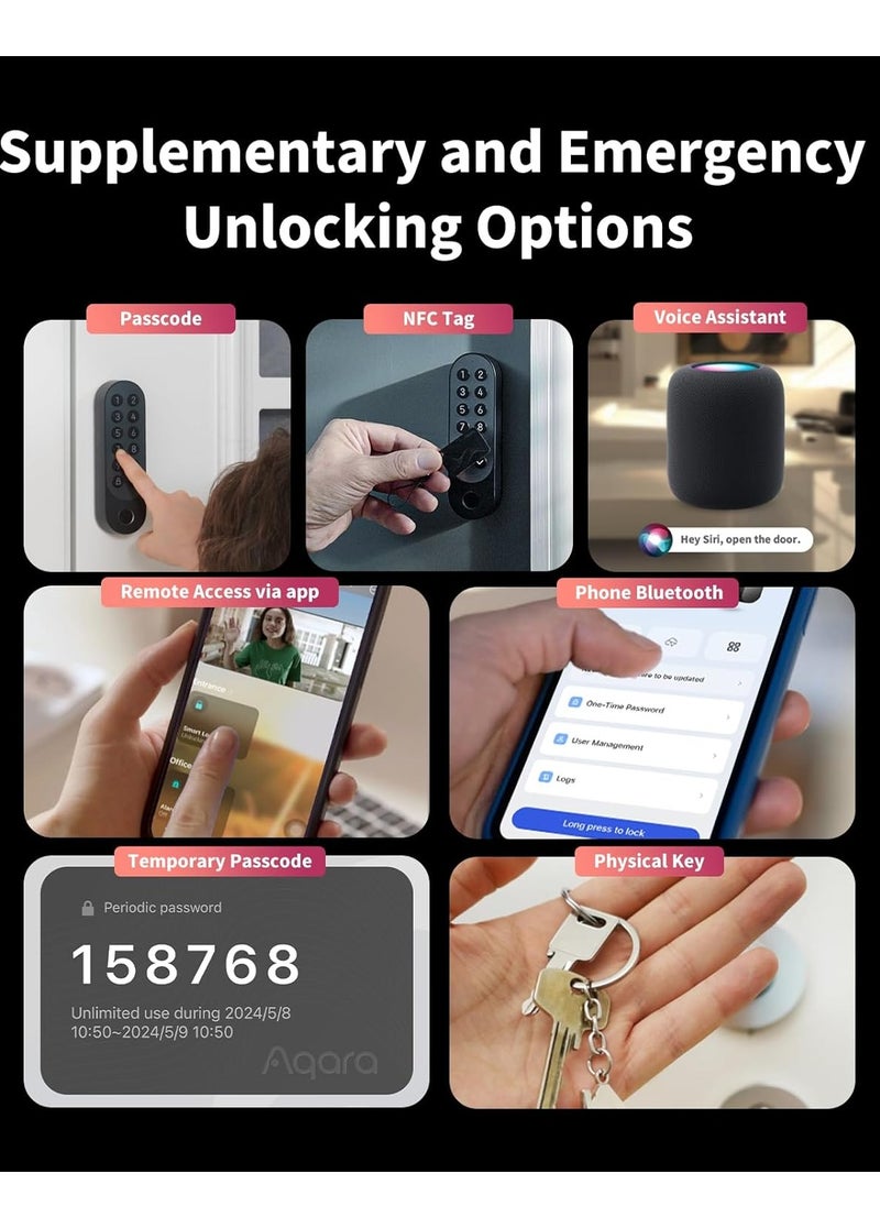 Smart Door Lock U200, Matter over Thread, Keyless Entry Door Lock with Apple Home Key and Rechargeable Battery,Supports Apple Home, Alexa and SmartThings, Black