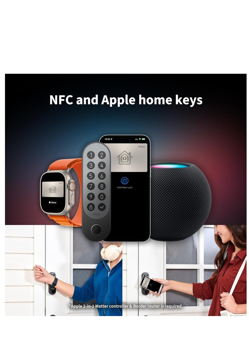 Smart Door Lock U200, Matter over Thread, Keyless Entry Door Lock with Apple Home Key and Rechargeable Battery,Supports Apple Home, Alexa and SmartThings, Black