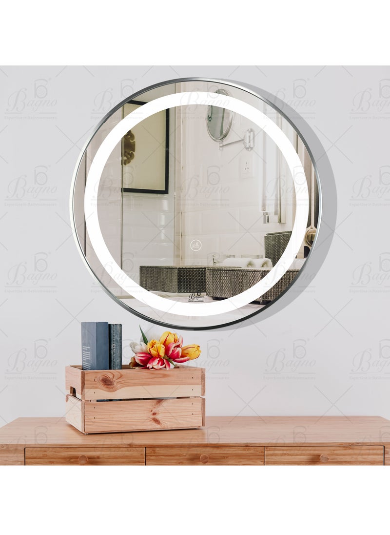 B BAGNO Silver LED Framed Mirror, Silver Mirror, premium Quality 60x60cm (SILVER)