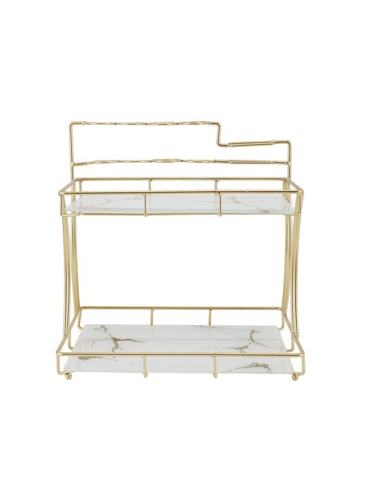 Double Layer Counter Organizer for Bathroom & Kitchen | Vanity Organizer for Home, Bathroom, Dresser, Kitchen Storage – White with Gold Grain Accent