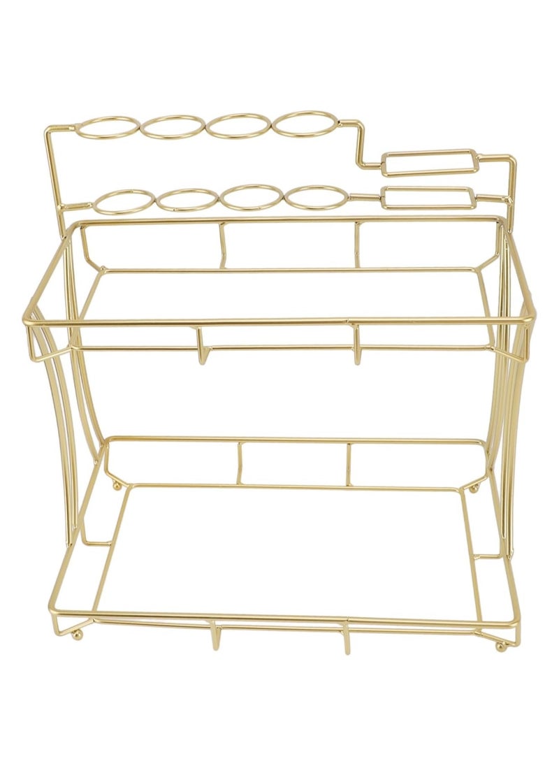 Double Layer Counter Organizer for Bathroom & Kitchen | Vanity Organizer for Home, Bathroom, Dresser, Kitchen Storage – White with Gold Grain Accent