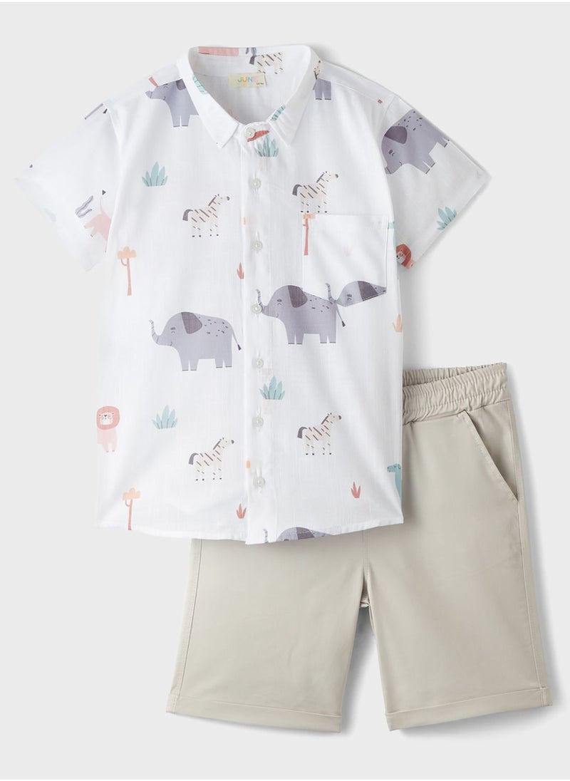 Kids Collar Neck Shirt And Short Set