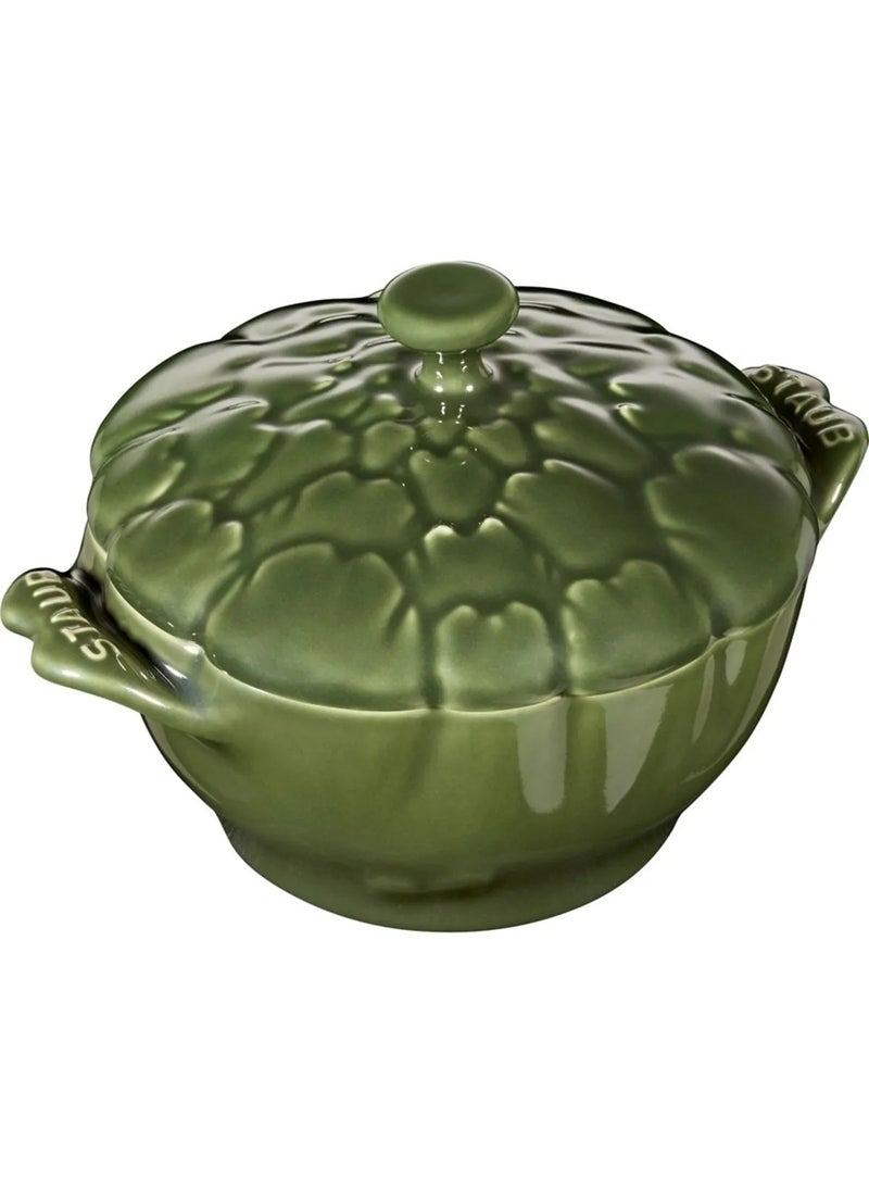 Artichoke Patterned Ceramic Cocotte Bowl 16 Oz – Basil Green, 13 cm