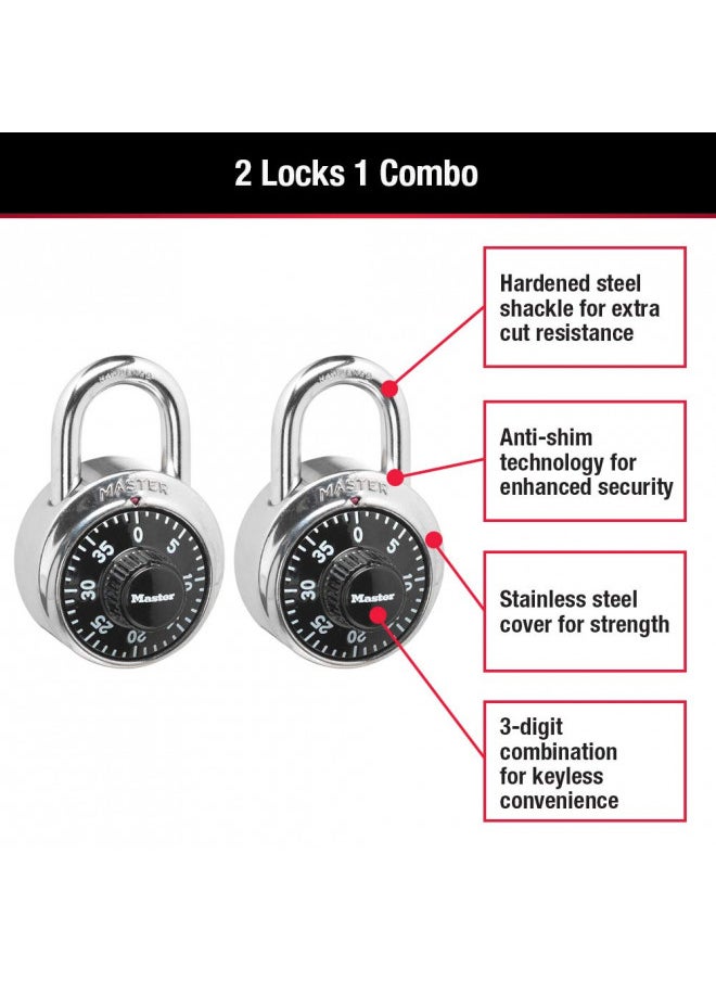 Master Lock 1500T Locker Lock Combination Padlock, 2 Pack, Black