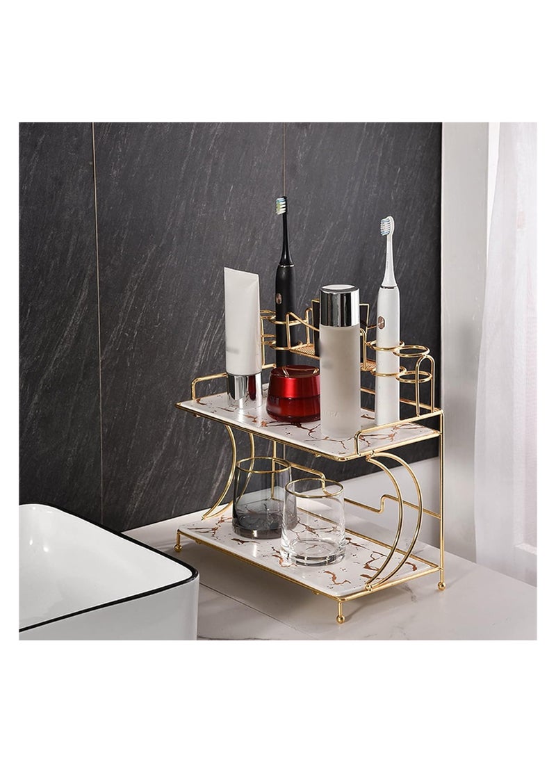 Double-Layer Shower Caddy Bathroom Shelf | Desktop Organizer for Cosmetics, Jewelry, and Toiletries | Space-Saving Bathroom Storage | Can Land Shower Shelf (Color: B)