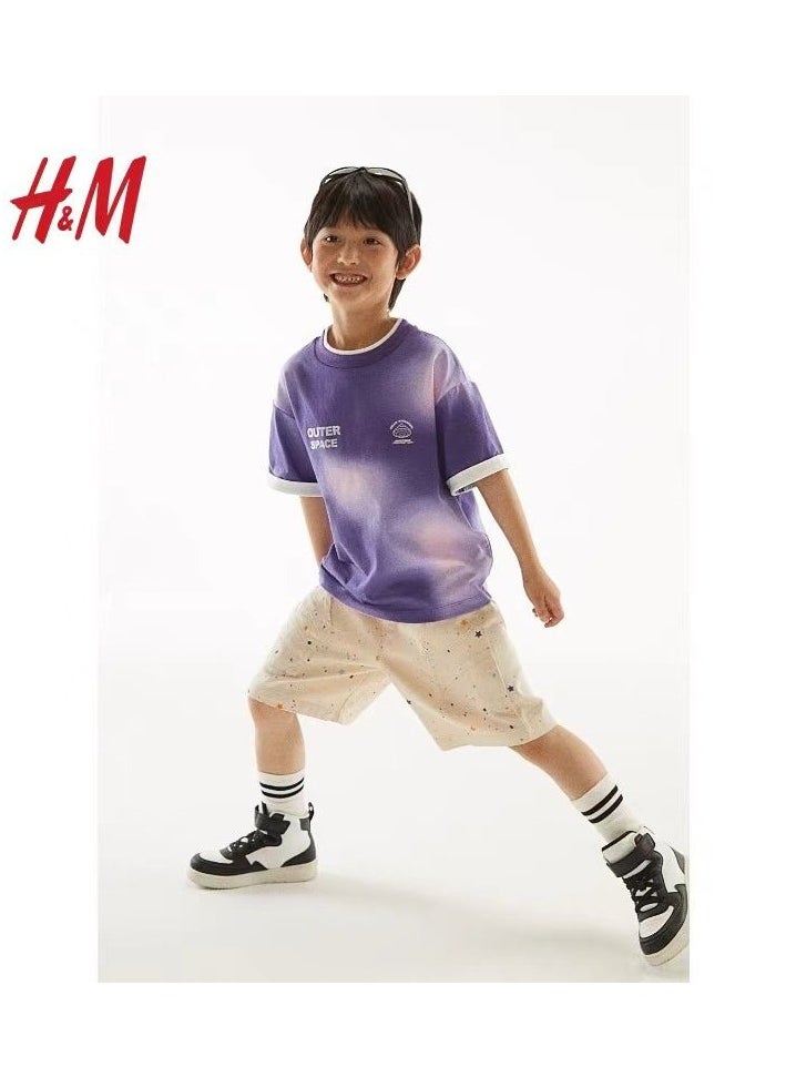 HM Children's Summer Cotton Casual Simple Elastic Waist Comfortable Casual Pants