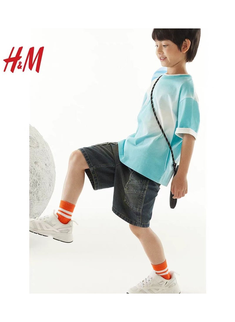 HM Children's Summer Cotton Casual Simple Elastic Waist Comfortable Casual Pants