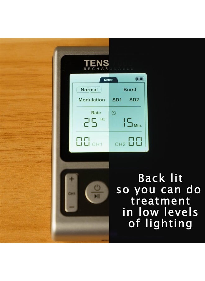 Rechargeable TENS Unit Muscle Stimulator and Pain Relief Device - Advanced TENS Machine for Effective Back Pain Relief, Nerve Pain Relief, Muscle Pain Relief