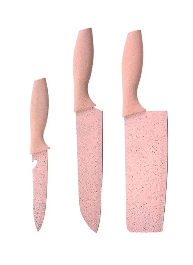 7-Piece Household Wheat Straw Knife Set, Stainless Steel Fruit Kitchen Knife With Cutting Board, Pink