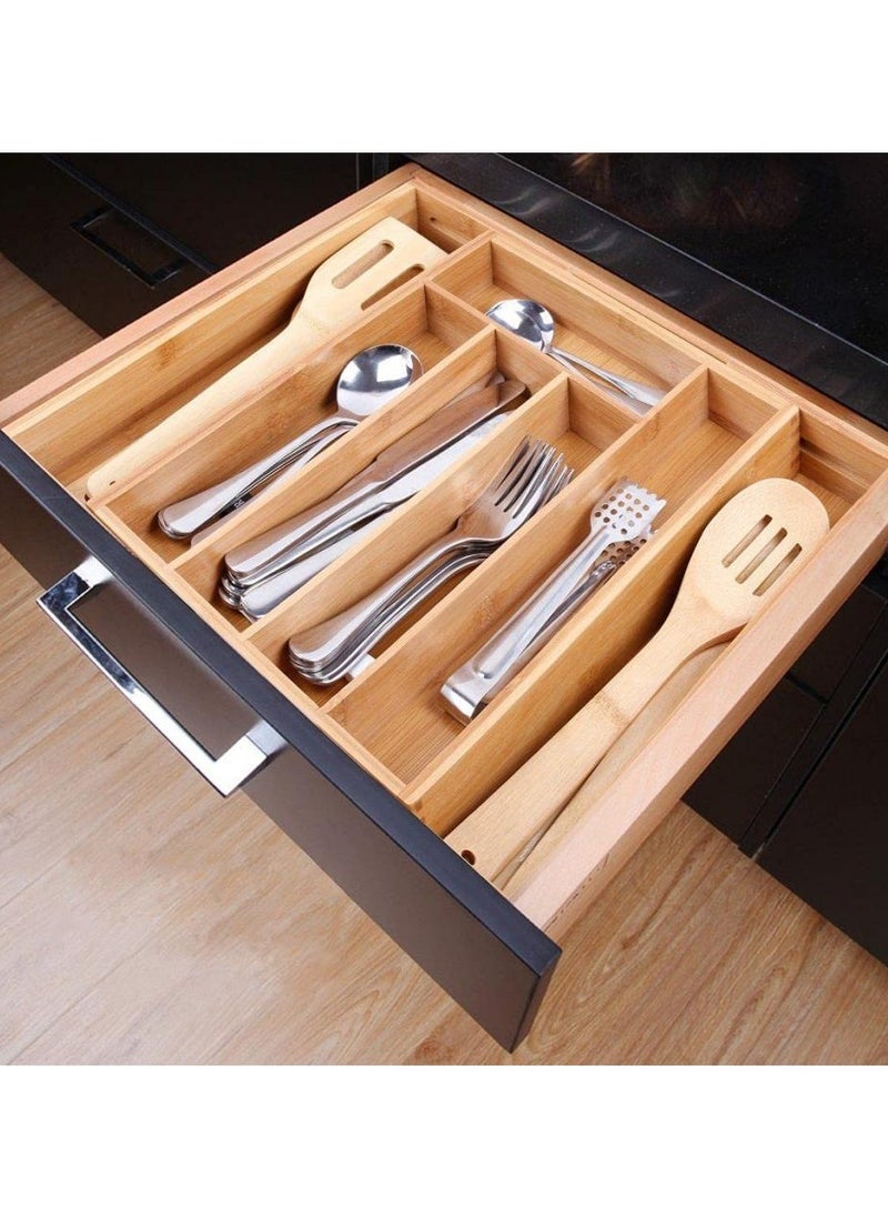 Expandable Bamboo Cutlery Tray Drawer Organizer Utensil Knife Silverware and Flatware Holder Closet for Spoons Forks Knives