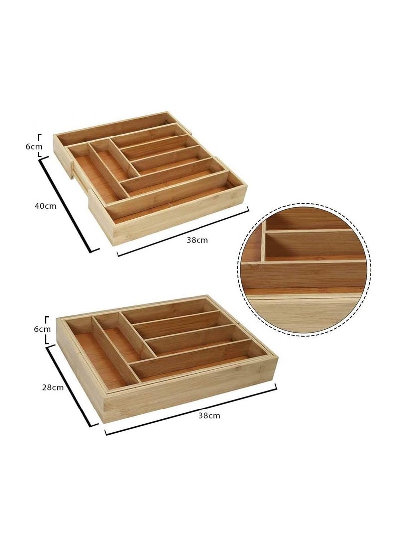 Expandable Bamboo Cutlery Tray Drawer Organizer Utensil Knife Silverware and Flatware Holder Closet for Spoons Forks Knives