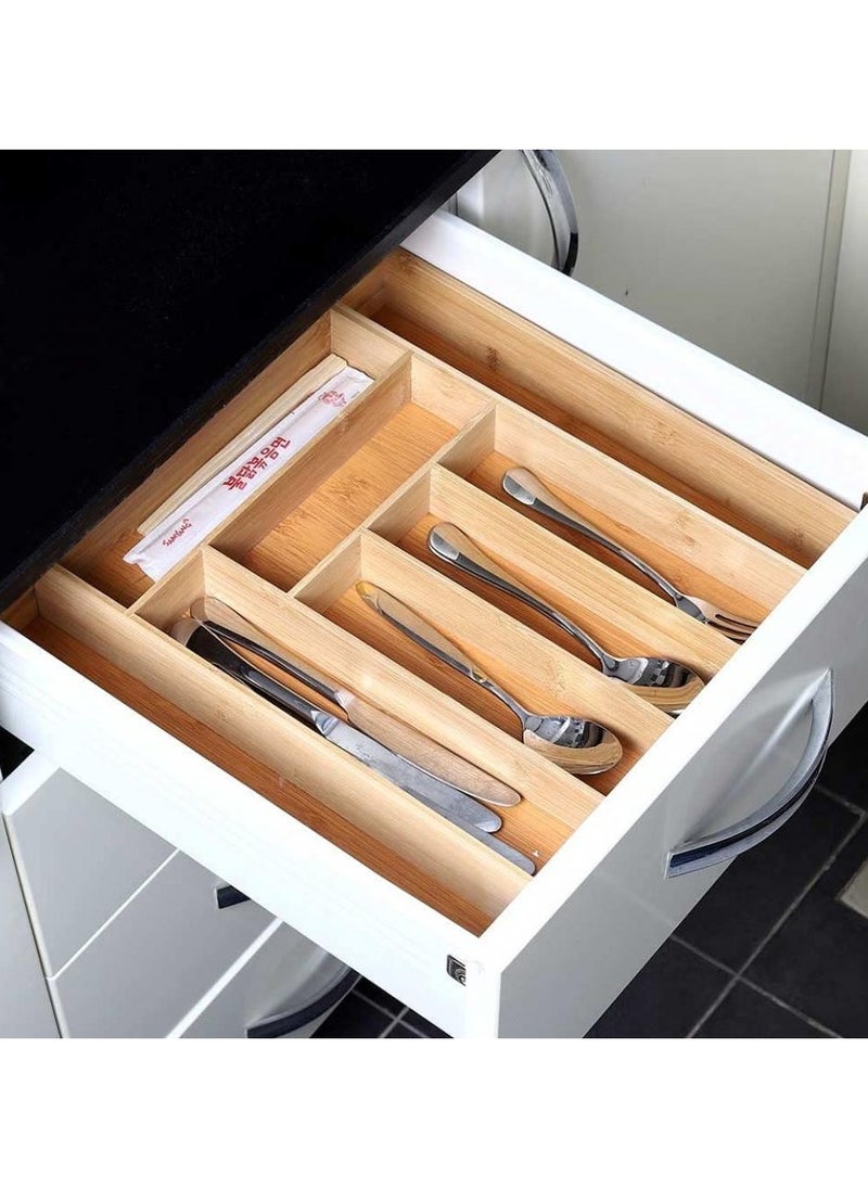 Expandable Bamboo Cutlery Tray Drawer Organizer Utensil Knife Silverware and Flatware Holder Closet for Spoons Forks Knives