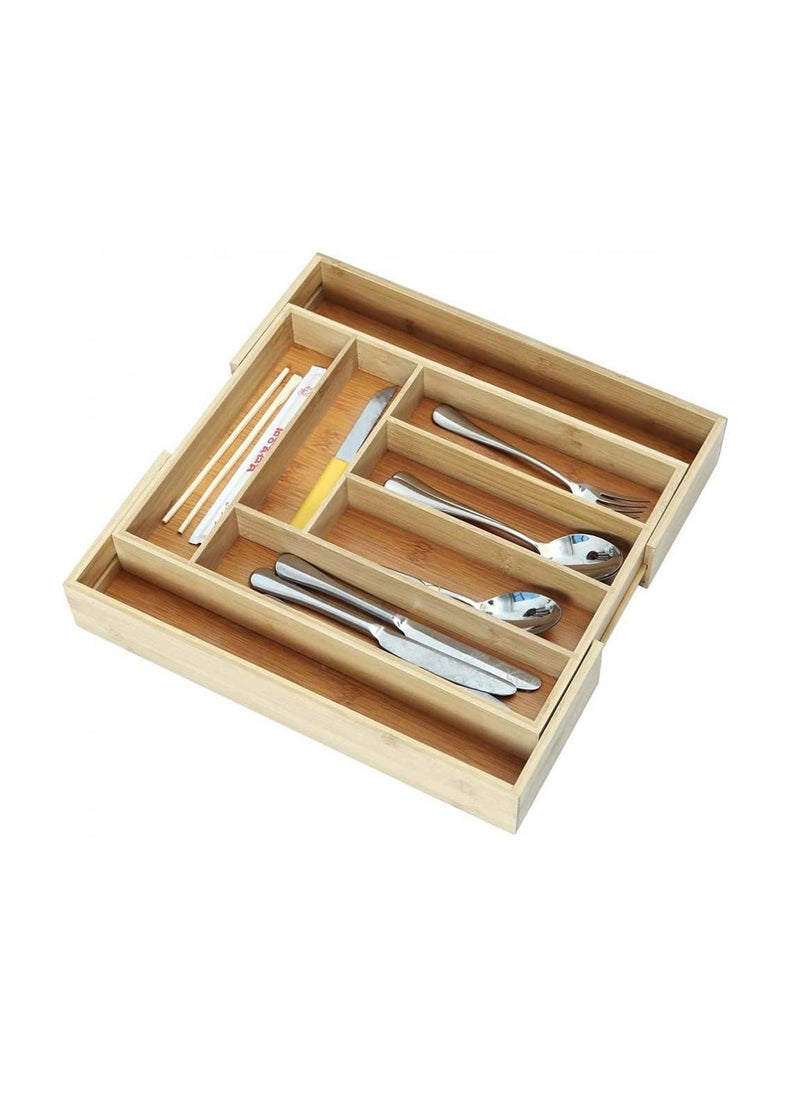 Expandable Bamboo Cutlery Tray Drawer Organizer Utensil Knife Silverware and Flatware Holder Closet for Spoons Forks Knives