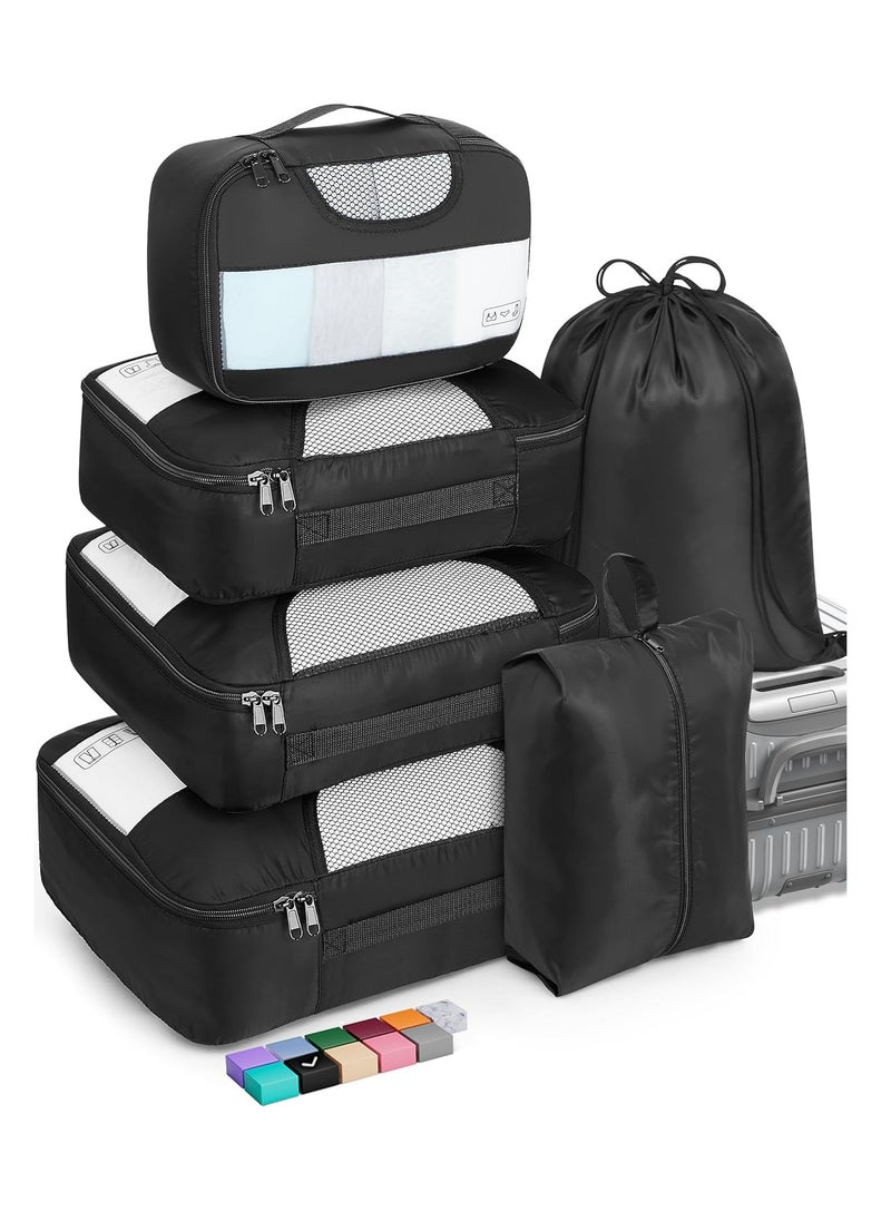 6 Set Packing Cubes for Suitcases and Carry on Luggage - Organizer Bags Set for Travel Essentials in 4 Sizes (Extra Large, Medium, Small)