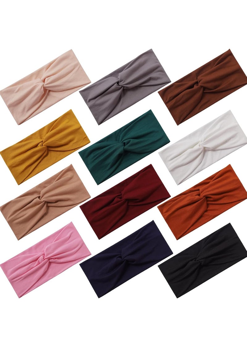 12 Pcs Stretchy Headbands for Women, Absorbed Sport Headband Soft Twist Knotted Headbands for Daily Life Yoga Workout