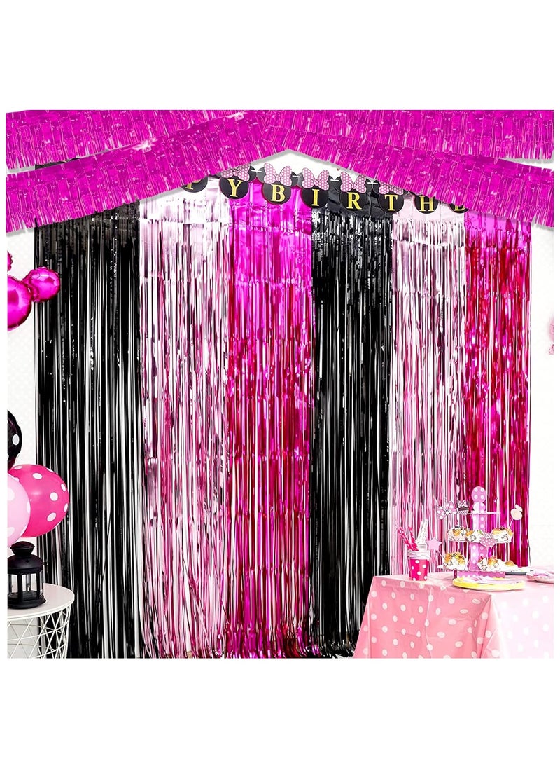 30x200cm Birthday Party Backdrop Decorations - 6 Pack Shiny Fringe Tinsel Curtains Banners