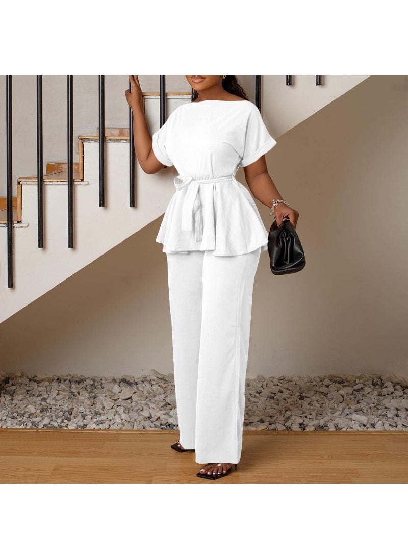 D3206 European and American Women's 2023 Summer Solid Color Strap Top High Waist Wide Leg Pants Fashion Casual Foreign Trade Suit