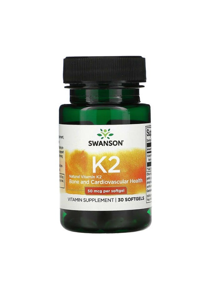 Natural Vitamin K2, 50 mcg, 30 Softgels