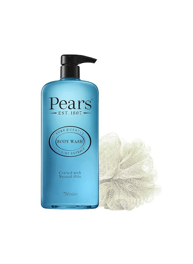 Pure & Gentle Mint Extract Body Wash With Glycerin, Dermatogically Tested, 100% Soap Free Shower Gel,Imported,750 Ml (Free Loofah)