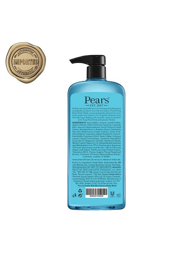 Pure & Gentle Mint Extract Body Wash With Glycerin, Dermatogically Tested, 100% Soap Free Shower Gel,Imported,750 Ml (Free Loofah)