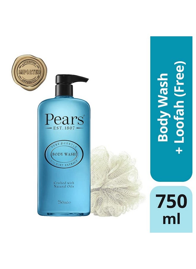 Pure & Gentle Mint Extract Body Wash With Glycerin, Dermatogically Tested, 100% Soap Free Shower Gel,Imported,750 Ml (Free Loofah)