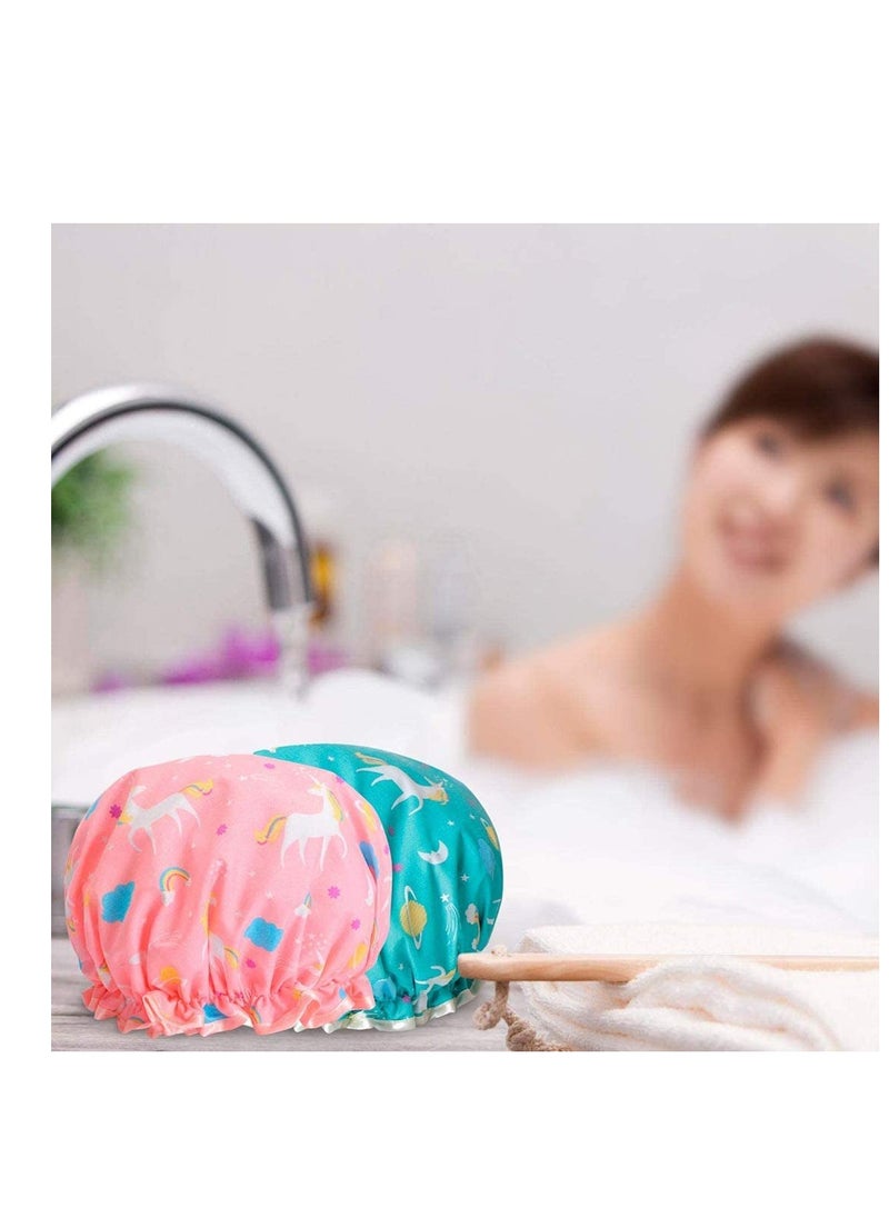 2 Pieces Plastic Shower Caps Double-Layer Bath Cap Elastic Band Shower Hat Waterproof For Women Shower Spa Heat Cap For Deep Conditioning