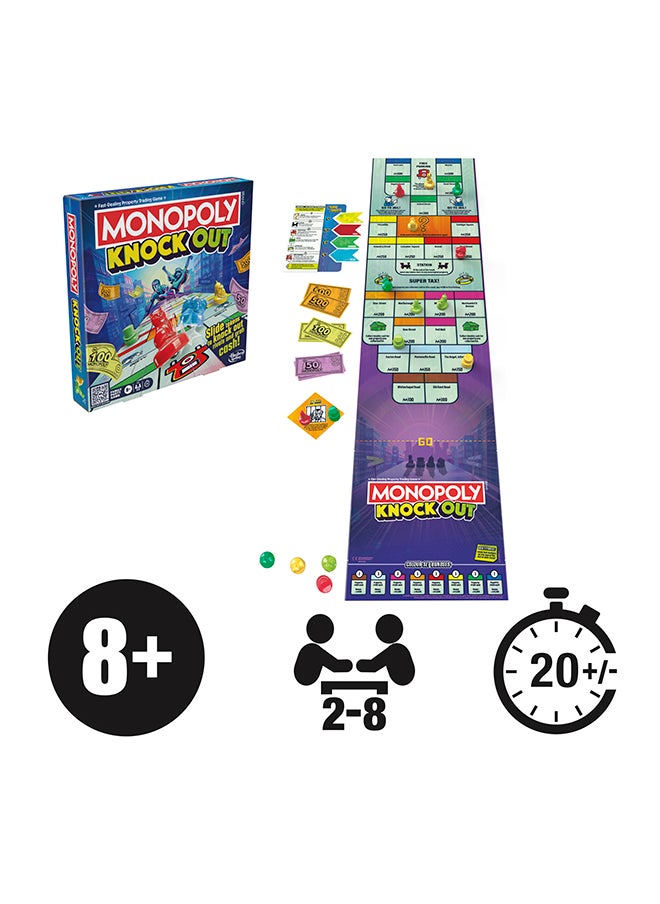 Monopoly Knockout Family Party Game For Kids, Teens, And Adults | Ages 8 and Up | 2-8 Players | 20 Mins. Average | Quick-Playing Board Games