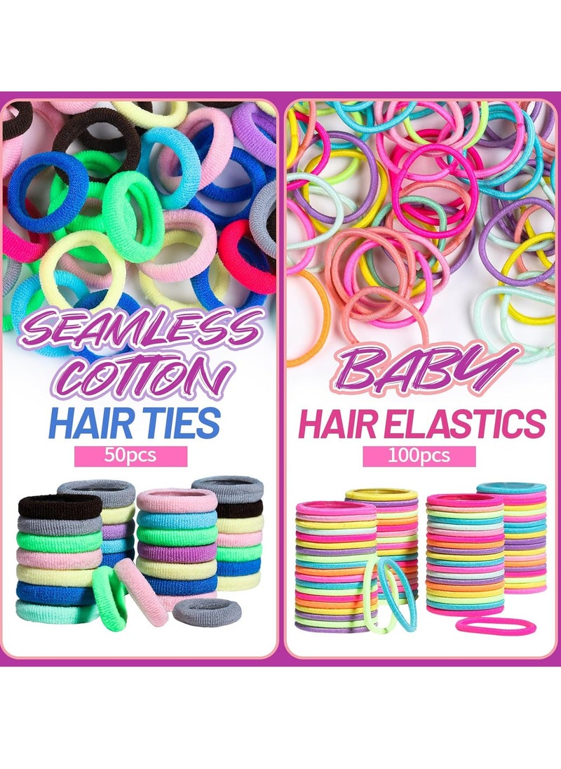 Teenitor Elastic Hair Ties, Hair Accessories for Girls, Colorful Baby Elatic Hair Bands Set with Hair Clips