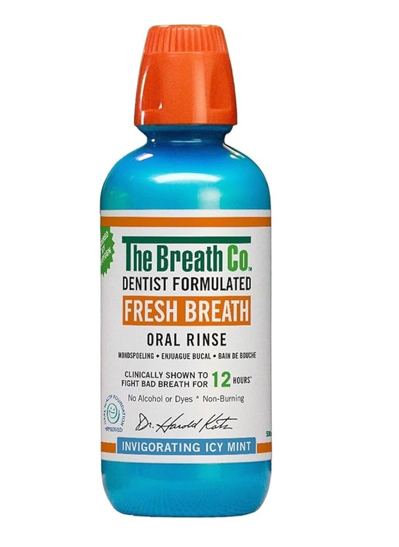 THEBREATHCO. The Breath Co Fresh Breath Oral Rinse - Dentist Formulated - Alcohol-Free Oral Mouthwash for 12 Hours of Fresh Breath - Icy Mint Flavour, 500 ml