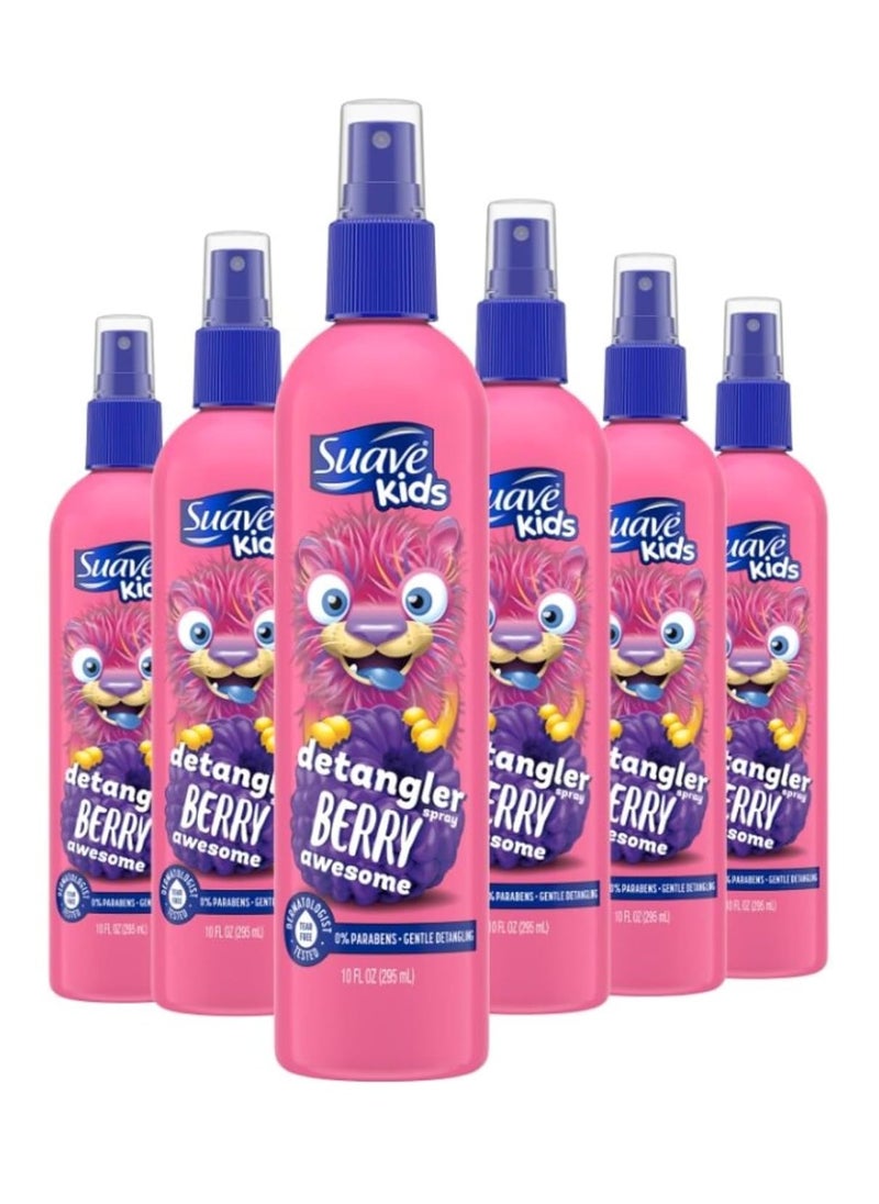 Suave Kids Detangler Spray For Tear-Free Styling, Berry Awesome Dermatologist-Tested Hair Detangler Formula 10 oz, Pack of 6