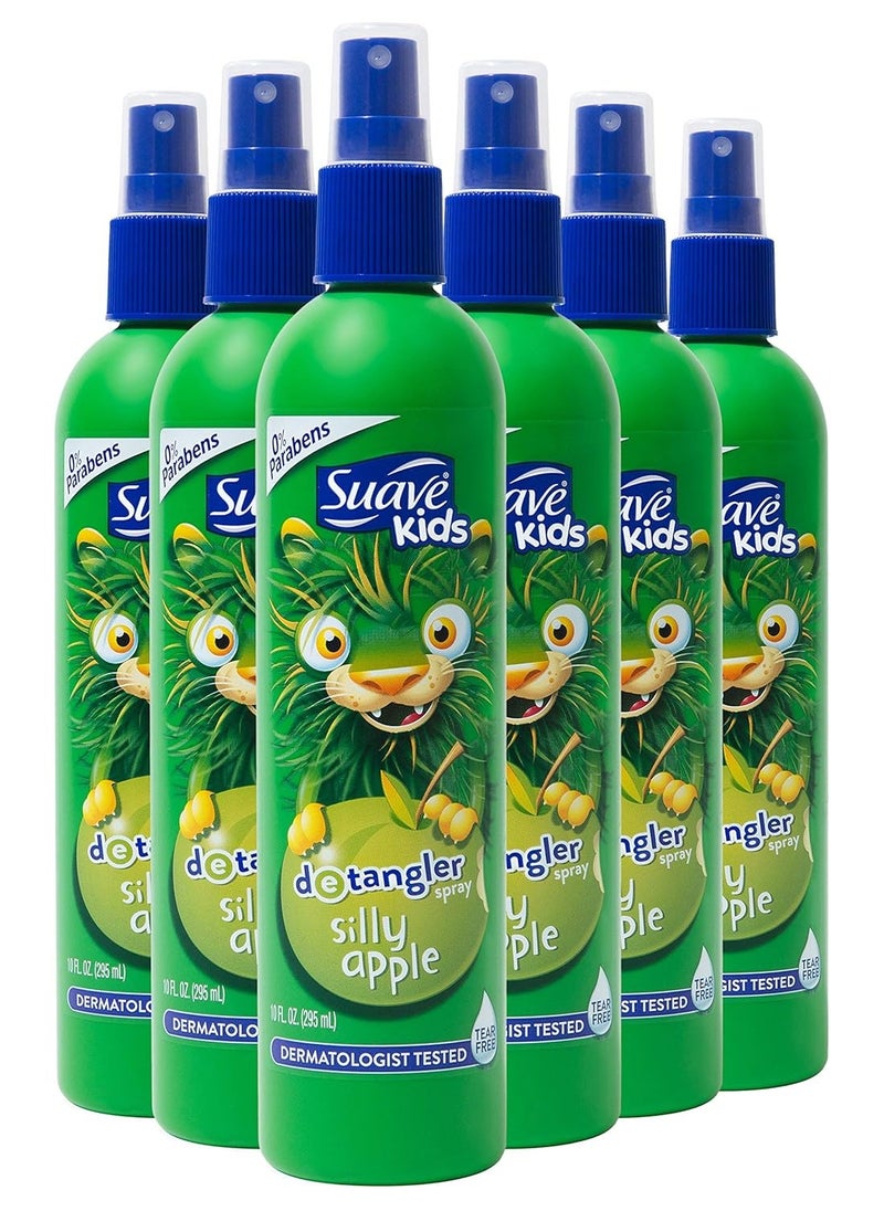 Suave Kids Detangler Spray For Tear-Free Styling Silly Apple Dermatologist-Tested Hair Detangler Formula, 10 Fl Oz (Pack of 6)