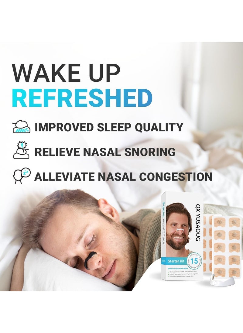 reathing Nasal Strip Starter Kit 15 Count - Boost Oxygen Intake, Reduce Snoring, Improve Sleep Quality - No Medicine or Chemicals, Sweat Resistant, Skin Safe Nasal Strips, White Arc