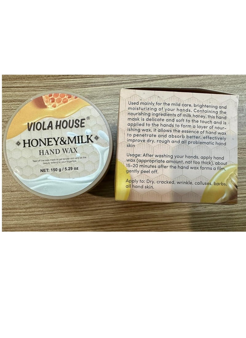 VIOLA HOUSE Hand Mask, Hand Peeling Masks, Hands Care Exfoliate Hydrating, Hands Skin Repair Renew Mask Wax for Cracked Hands, Dry, Aging Hands 150g(Honey & Milk)