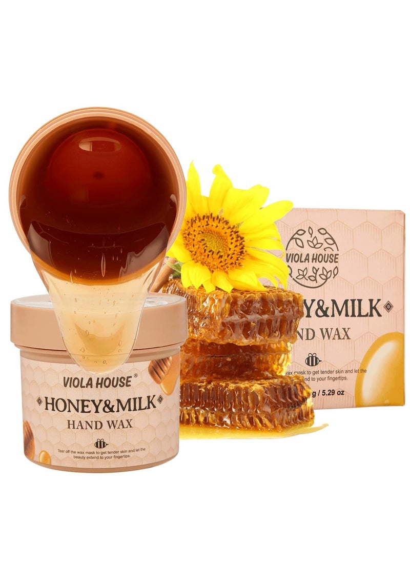 VIOLA HOUSE Hand Mask, Hand Peeling Masks, Hands Care Exfoliate Hydrating, Hands Skin Repair Renew Mask Wax for Cracked Hands, Dry, Aging Hands 150g(Honey & Milk)