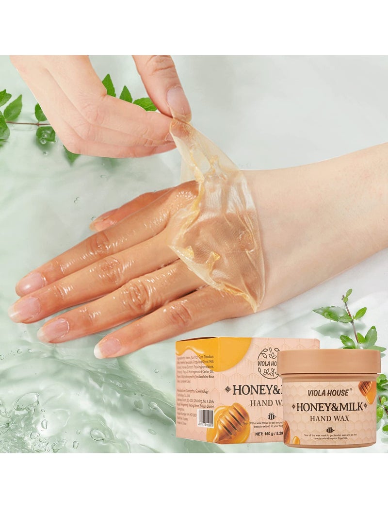 VIOLA HOUSE Hand Mask, Hand Peeling Masks, Hands Care Exfoliate Hydrating, Hands Skin Repair Renew Mask Wax for Cracked Hands, Dry, Aging Hands 150g(Honey & Milk)