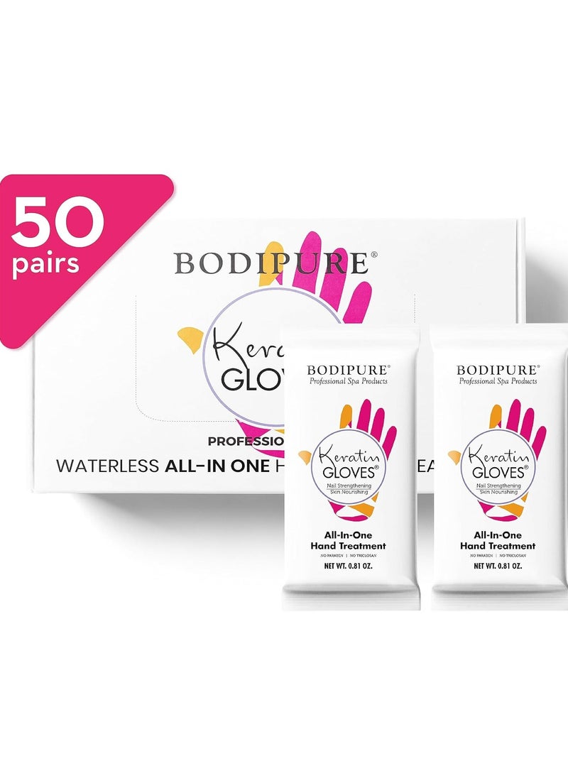 Bodipure All-In-1 Moisturizing Hand Mask | Keratin & Vitamin E Hand Mask for Dry Cracked Hands | Natural Moisturizing Gloves Formula | Strengthen Nails & Repair Hands | 50 Pairs